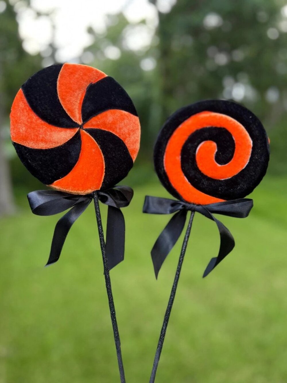 Regency Velvet Black and Orange Halloween Lollipops Autumn Fall Decor Accent